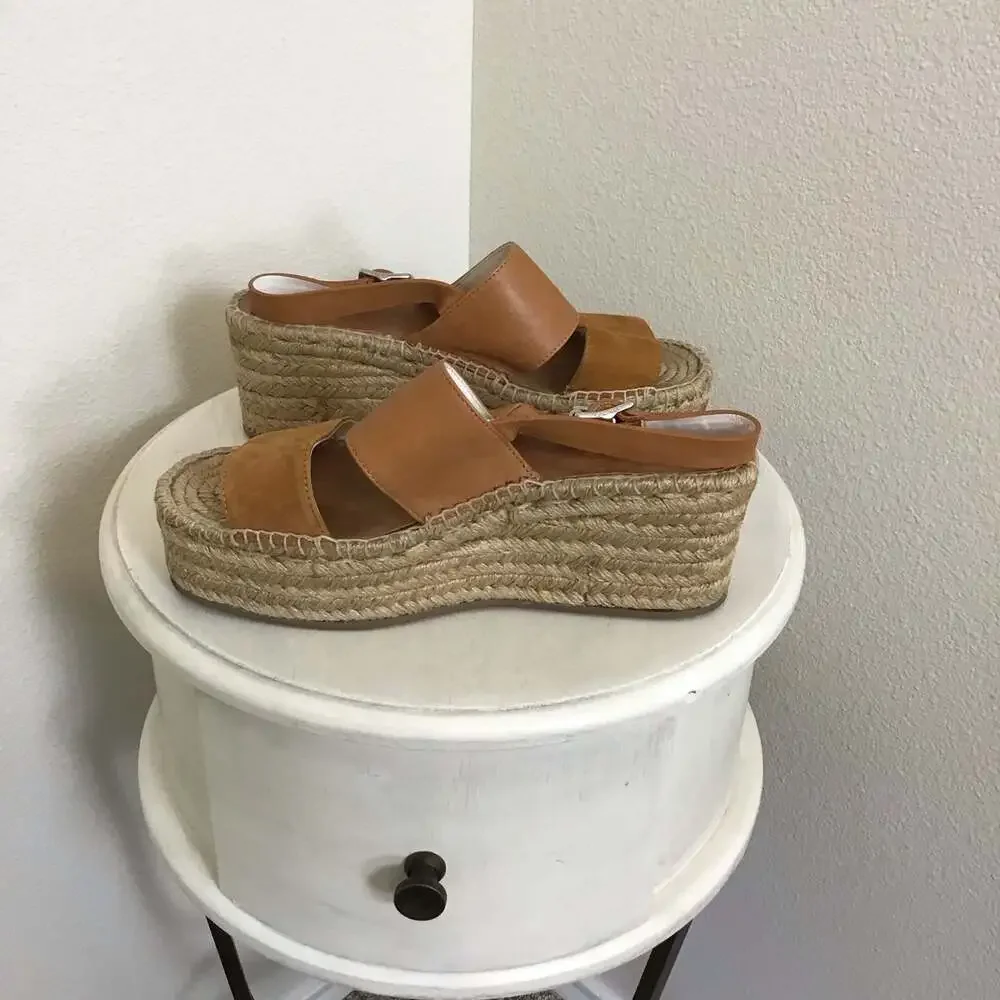 Rag & Bone Edie Leather Espadrille Wedge Sandals Tobacco Size 39  US 7.5